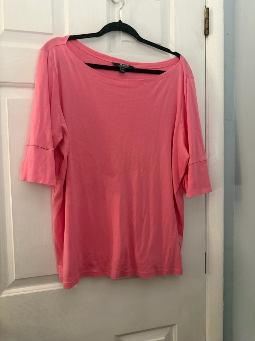 Lauren Ralph Lauren 2X Pink Cotton Boat Neck Bell Sleeve Top